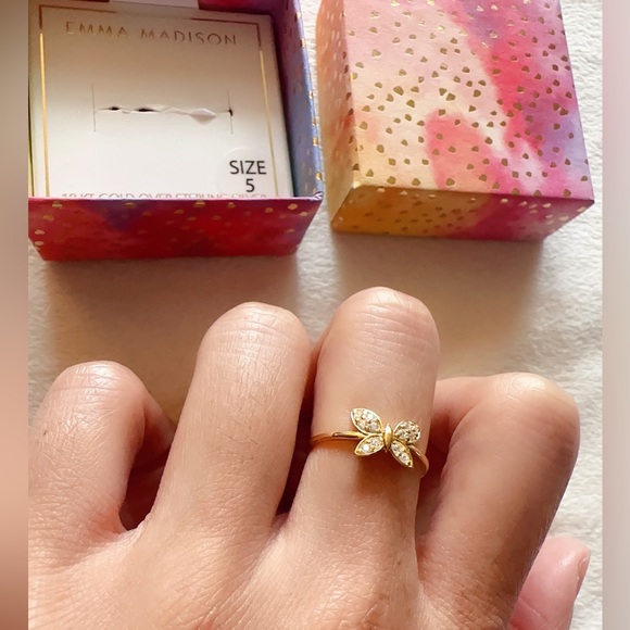 Emma Madison 18kt gold over sterling silver butterfly diamond prave Ring Size 5 - Picture 7 of 8